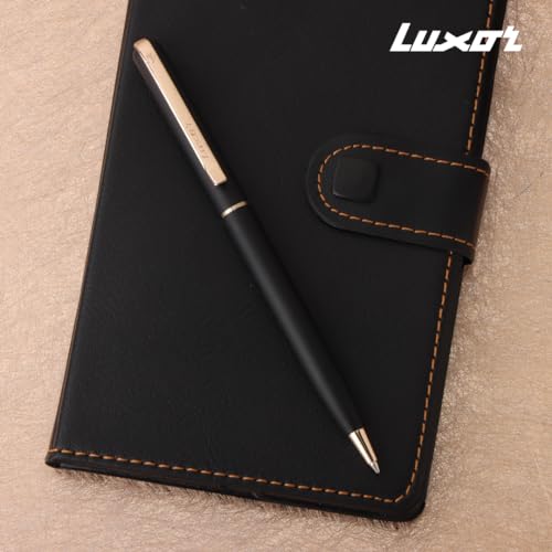 Image of Luxor Royale, Anelia, Ball Pen, Pack of 1, Matte Black Body, Ink Colour- Blue, Gold Trim, Stylish Clip, Regal & Elegant, Durable and Stylish Writing Instrument, Ideal Pen For Gifting