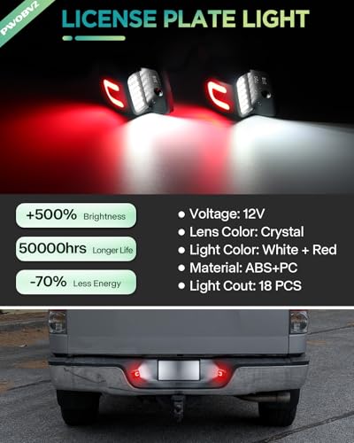 Image of Full LED License Plate Lights for Toyota Tacoma 2005-2015 Tundra 2000-2013 | Red U-Shape LED License Plate Lamp Assembly, 6000K White Rear Tag Lights, IP67 Waterproof, Plug & Play, Clear Lens, Pack of 2