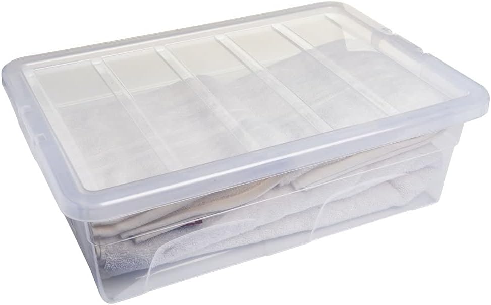 Set of 5 Crystal Clear Plastic Storage Box Boxes With Lids UK BRITISH MADE Home Office Stackable (28 LITRE (UNDERBED))
