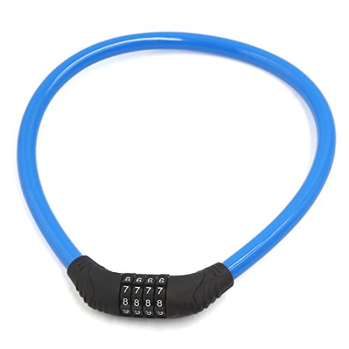 Aexit Bicycle Cycling Bike Locks Top Security 4 Digits 0-9 Number Cable Password U-Locks Coded Blue