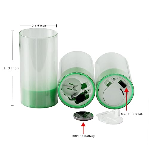 Image of Lanker Flameless Candles, Battery Operated LED Pillar D1.5 x H3 inch, Flickering Green Long Flame-Effect Light, Romantic Electronic Fake Votive Candles for Halloween, Set of 12 (Green)