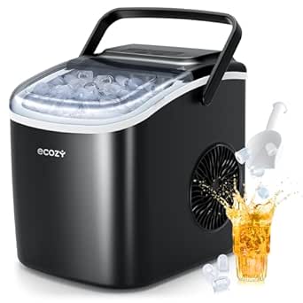 ecozy Ice Maker Machine, Portable Ice Machine, 9 Ice Cubes in 6 Mins, 12KG in 24Hrs, 2 Sizes of Ice, Self-Cleaning Ice Cube Maker, Countertop Ice Maker for Home/Office/Kitchen/Bar