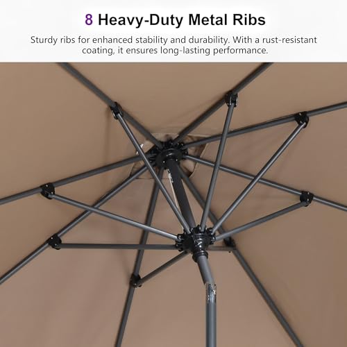 Image of PURPLE LEAF Patio Market Umbrella 9' x 6' Rectangle Dual Tilt Taupe 8 Ribs