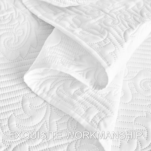 Hansleep White Quilt King Size - Damask Ultrasonic All Season Bedspread King, Soft Lightweight Coverlet Bedding Set, 3 Piece (1 Quilt, 2 Pillow Shams) by Hansleep - Image 5