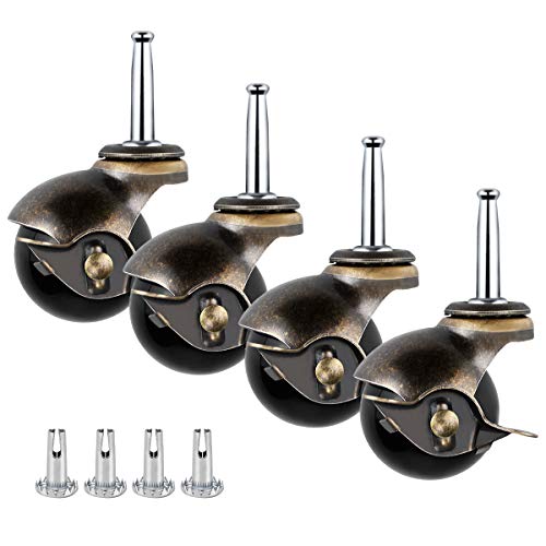 Ball Caster Wheels Set of 4 Stem Caster 2 Inch Swivel Caster Replacement with 4 Stem Sockets Antique Brass Castors (Stem Caster With Lock)