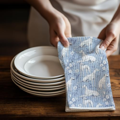 Image of Light Chinoiserie Greyhound Kitchen & Hand Towel, Whippet Dog Dish & Tea Towels,Blue Floral Dog Lover Gifts for Women, 16x24 Inch