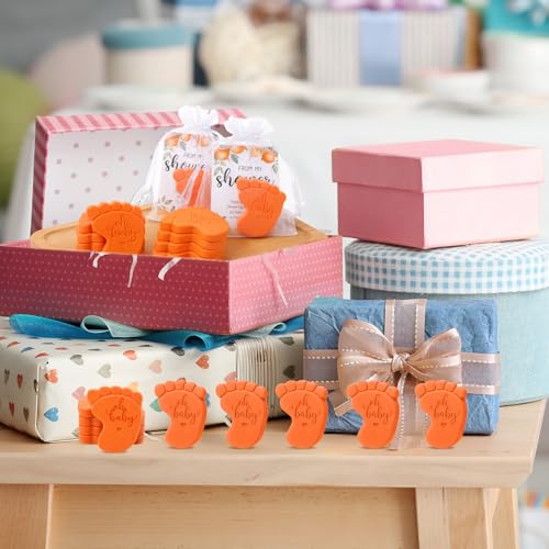 Image of 50 Sets Baby Shower Soap Favors for Guests - Mini Handmade Footprint Scented Soap with Thank You Cards and Organza Bag, Party Gifts for Gender Reveal Baptism(Tangerine,Orange)
