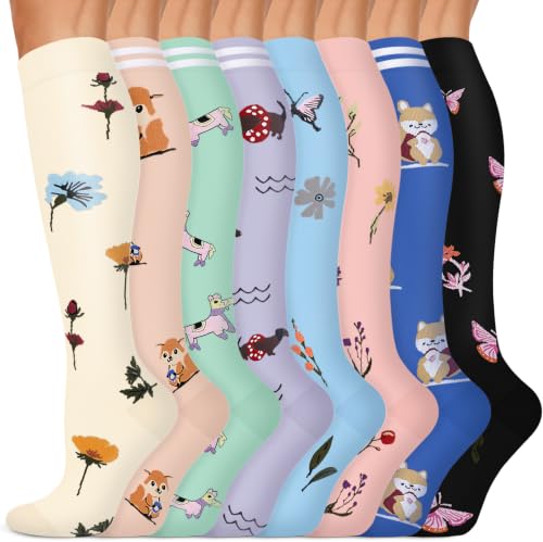 Iseasoo Copper Compression Socks 15-20 mmHg for Men & Women 8 Pairs – Circulation Support for Nurses, Travel, Running, Hiking, Soccer（L/XL）