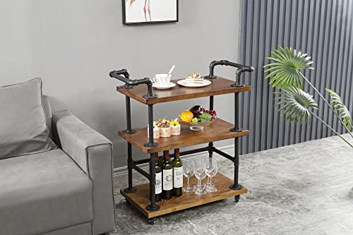 Dofurnilim Industrial Bar Carts/Serving Carts/Kitchen Carts/Wine Rack Carts On Wheels With Storage - Industrial Rolling Carts - Wine Tea Liquor Shelves/Holder - Solid Wood And Metal Home Furniture #TOP1