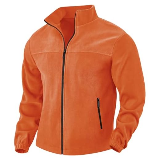PADOLA Veste Polaire Homme Col montant Manteau Uni Blouson avec Poches Zippées Hiver Pull d'extérieur Chaude Zippé Pull Veste de Travail mi Saison Polaires de Randonnée Coupe Vent (1 Orange, XL)
