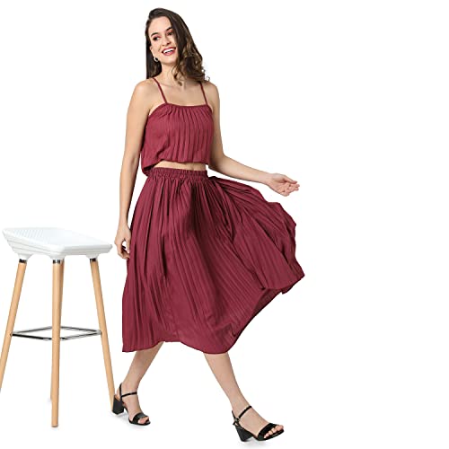 Image of PINACOLADA Women Solid Stylish Casual Co-Ord Set (Skirt & Top)