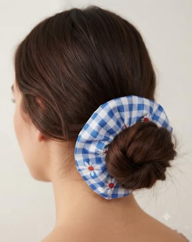 Image of Aspire-T Aesthetic Blue Hair Accessories & Jewelry Gift Set: Plumeria Claw Clip, Evil Eye Charm Bracelet, Gingham Scrunchie, and Glitter Star Earrings