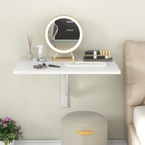 GYMAX Mesa Plegable de Pared de 80 x 60 cm, Carga 20 kg, Escritorio Plegable Pared Pino para Ahorrar pequeños Espacios, Mesa Comedor para Comedor, Habitación, Estudio (Blanco) - imagen 4