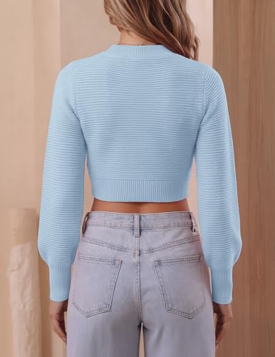 Image of ZESICA Women's Fall Mock Neck Long Sleeve Cropped Sweaters | Soft Ribbed Knit Pullover, Work Office, Business Casual, 2026 Winter Transition Clothing, Warm Comfy, Going Out Outfits