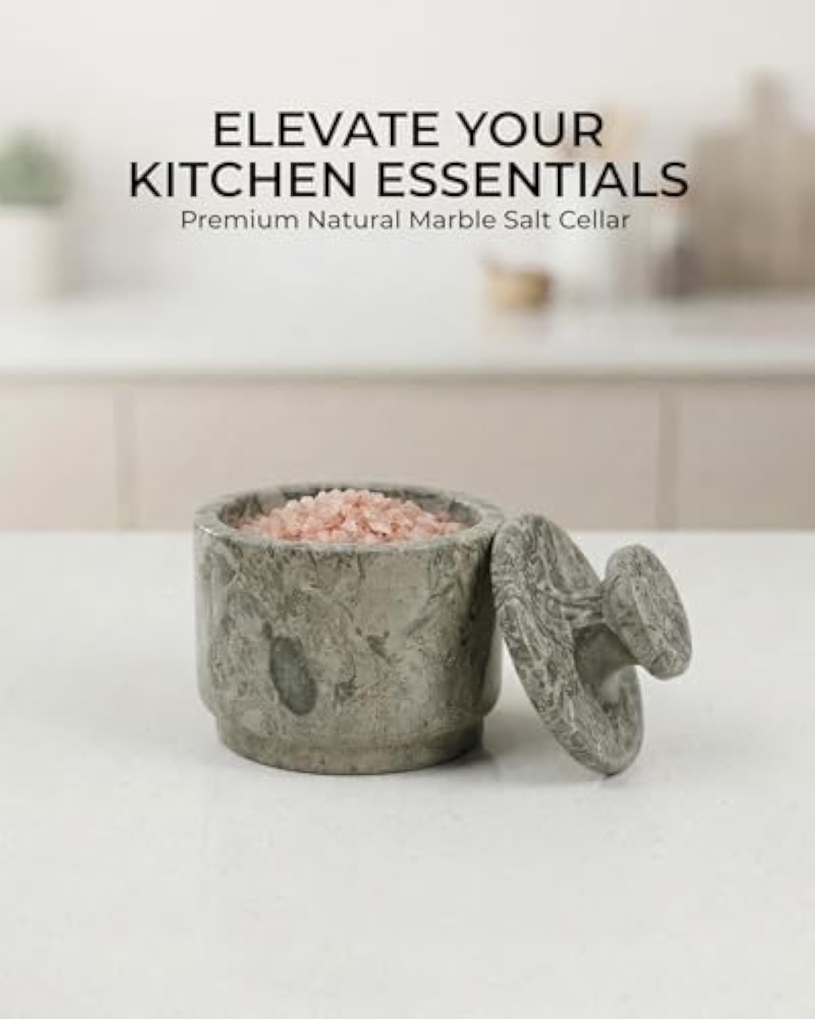 Natural Marble Salt Cellar with Lid, Stone Salt Container