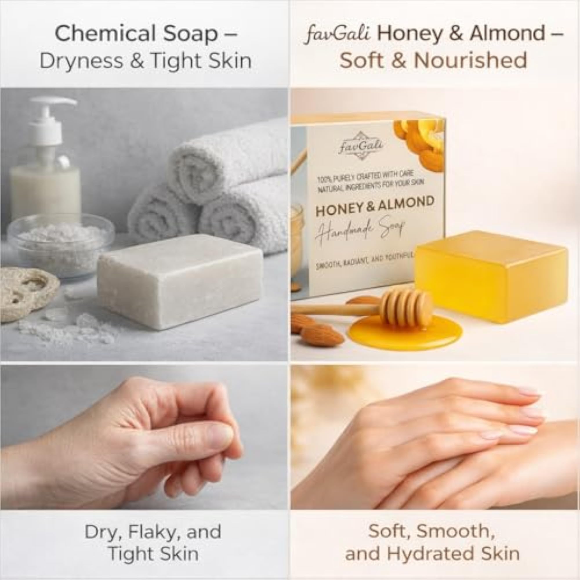 Honey Almond Handmade Soap, Pack of 4 (100g Each)
