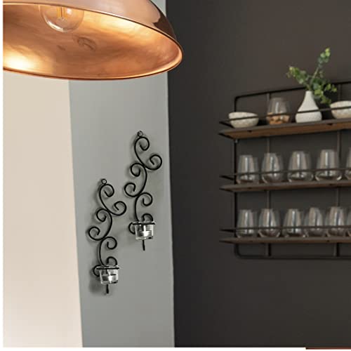 Lily’s Home Deco Swirl Wall Sconce Tea Light Candle Holders, Steel, Black, Set Of 2, With 2 Clear Glass Tealight Candle Holders #TOP5