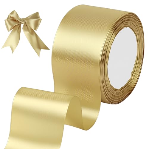tenn well Gold Ribbon 50mm 22 Meters Smooth Fabric Satin Ribbon for Gift Wrapping Crafting Hair Bows Wedding Party and Christmas Decoration