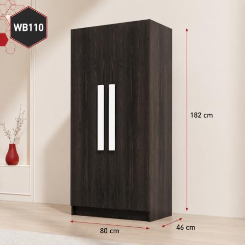 Image of Bniture 2 Door Wooden Wardrobe for Bedroom | Almirah for Clothes with 4 Shelves, Engineered Wood Wardrobe for Clothes | Cupboard for Bedroom (46D x 80W x 182H CM) | 3 Years Warranty (Flower Wenge)