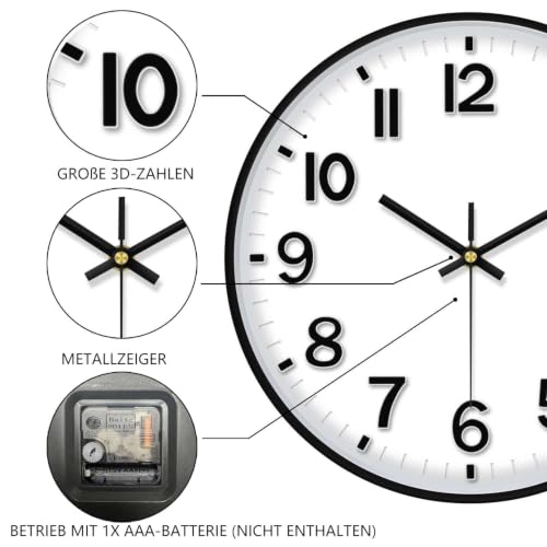 Image of Modern Wall Clock, 10 Inch Digital Wall Clocks Battery Operated, Round Non Ticking Silent Analog Clock for Bedroom Living Room Kitchen Office Gym Classroom Decor,Black Battery Clock
