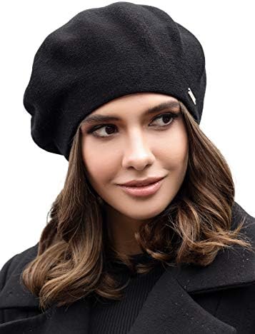 Braxton Black Beret - Warm Lined Wool Angora Knit Berets - French Paris Hat for Women