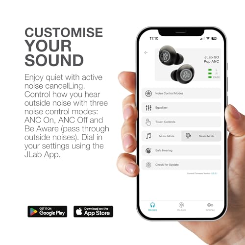Image of JLab Go Pop ANC Active Noise Cancelling Earbuds, Bluetooth Earphones, 24+ Hr Playtime Wireless Headphones, IP55 Sweat-Resistant in Ear Buds with Microphone, Multipoint, Transparent Neon Green