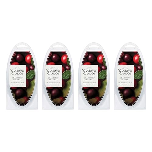 Yankee Candle Cranberry Chutney Scented Wax Melts, Tart Cranberry & Orange Wax Cubes for Electric & Non-Electric Warmers, Flameless Home Fragrance, 6 Count (Pack of 4)