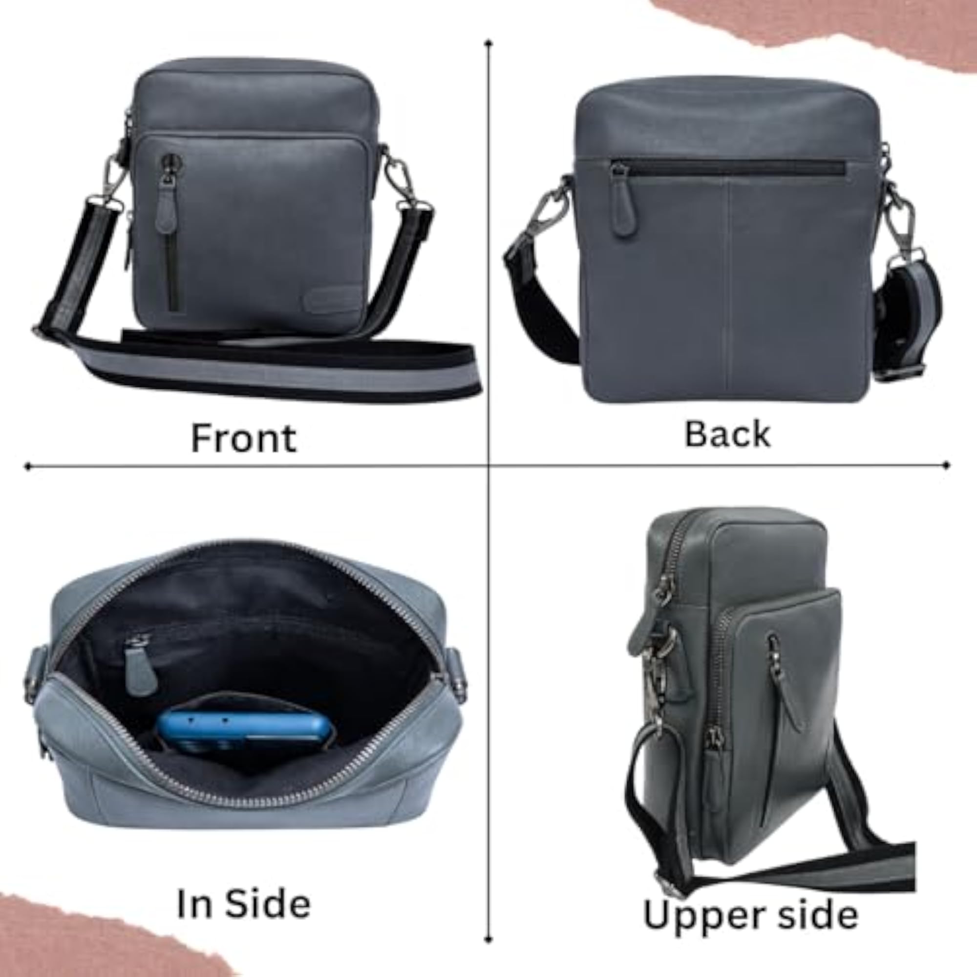Men’s Genuine Leather Crossbody Bag, Black