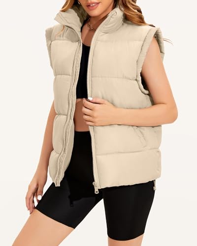 WHN Womens Oversized Puffer Vest Lightweight Winter Warm Stand Collar Padded Puffy Jackets Coats with Plush Pockets2