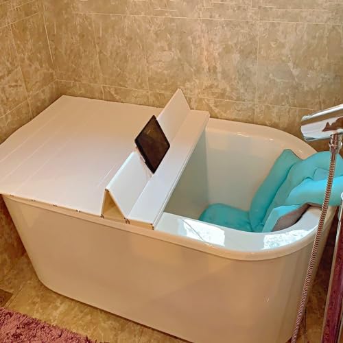 Badewannenabdeckung, PVC Faltbar Badewanne Brett Staubdichtes wasserdichte Badewannentablett, Badewanne Dämmplatte für Hause Badezimmer Hotelbad SPA Erfahrung (Weiß, 170×70×0.7CM)