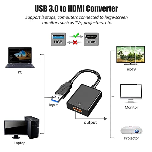 Image of MICROWARE USB to HDMI Adapter, USB 3.0 to HDMI 1080P Video Audio Converter Connect PC, Laptop to Monitor, Support Windows XP 7 /8 /8.1 /10