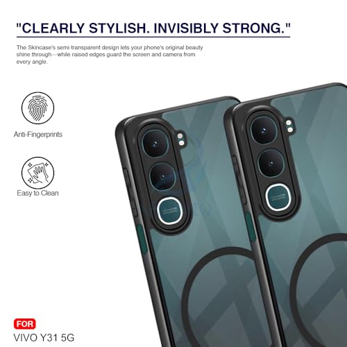 Image of AESTMO Vivo Y31 5G Back Cover | 360 Protection | Crystal Clear Hard Back Transparent | Compatible with MagSafe Accessories (PC+TPU, Black Bumper)