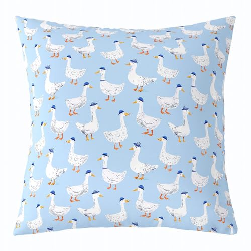 Image of feelingyou Cartoon Duck Kids Throw Pillow Cover,Pond Animal Summer Duckling Double Sides Pillow Case,Rustic Farmhouse Duck Country Home Decor,Light Blue Bed Couch Sofa Cushion Cover,1 Pack 18"x18"