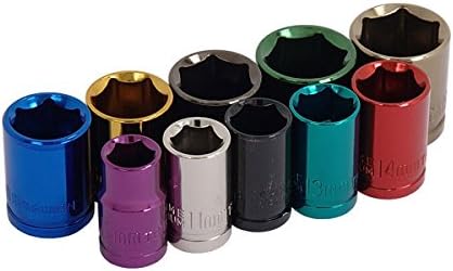 neilsen CT0907 - Juego de llaves de vaso multicolor (10 unidades), unidad de 38" + riel de pared