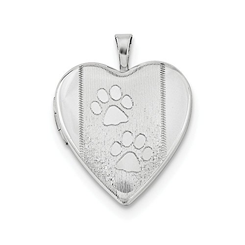 925 Sterling Silver 20mm Textured and Polished Dog Cat Pet Paw Prints Love Heart Photo Locket Pendant Necklace Jewelry Gifts for Women
