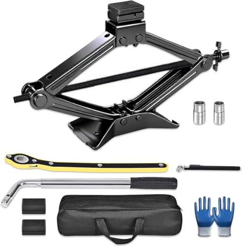 SPECILITE Scissor Jack, 3T(6614 Lbs), High-Strength Car Jack and Stand Kit with Rubber Pad, Tire Changing Kit with Ratchet Handle and Lug Wrench, Universal Vehicle Emergency Set for Sedon/SUV/MPV