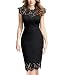 Miusol Women's Retro Floral Lace Long Sleeve Slim Evening Cocktail Mini Dress (Large, Black)