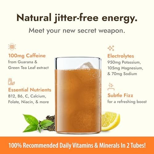 Image of Zipfizz Daily Energy Drink Powder, Lemon Iced Tea, 20 Pack | 3-in-1 Sustained Energy, Rapid Hydration, and Essential Vitamins | Sugar-Free | Electrolyte Powder | Contains Vitamin B-12 & Antioxidants