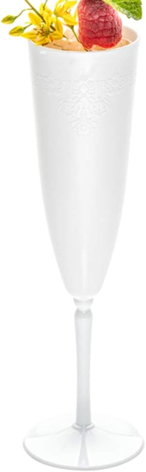 Restaurantware 4 Ounce Plastic Champagne Flutes 100 Tall Mimosa Glasses - Disposable Lace Detail Clear Plastic Disposable Champagne Glasses For Parties And Weddings For Beverages Or Cocktails
