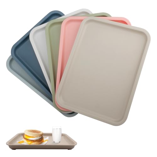 Velicber 6 Piezas Bandeja Plastico Rectangular, Bandejas para Servir Comida, 31x23cm Reutilizable Bandeja de Cocina Antideslizante, para Cocina, Salón, Comedor, Cafetería (6 Color)