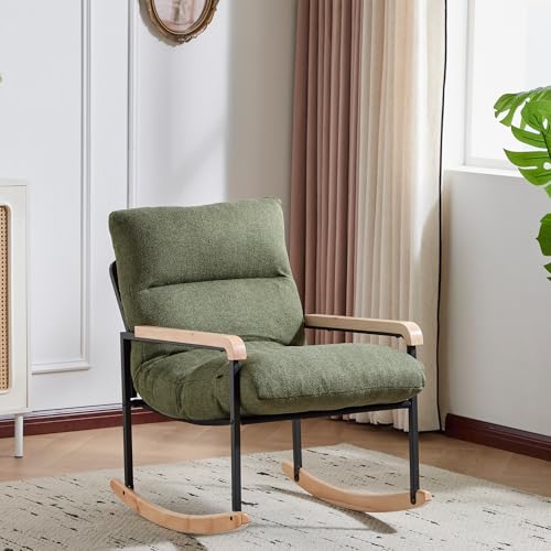 Mingone Silencieuse Fauteuil à Bascule Scandinave (Vert Foncé)