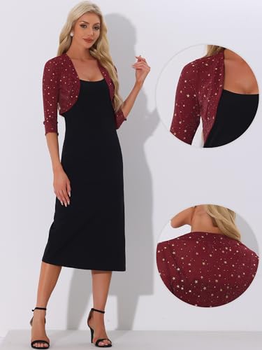 Image of Allegra K Star Mesh Cardigan for Women's Metallic Long Sleeve Party Crop Sheer Bolero Shrug