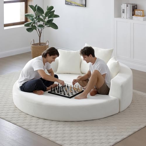 SmartDer Convertible Boneless Sofa Bed, Corduroy Round Folding Sleeper Chair, Oversized Floor Lounge Bed with 3 Pillows, Comfy Fold Out Lazy Loveseat Couch for Living Room, Bedroom, Apartment, Beige - Best Sofa Beds