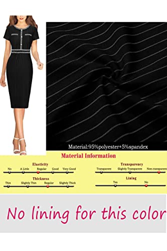 Vfshow Womens Black And White Stripes Buttons Crew Neck Slim Wear To Work Office Party Bodycon Pencil Dress 9617 Blk M #TOP6