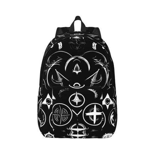 Sac à dos imprimé noir Supernatural Symbols décontracté avec grand volume outdoor