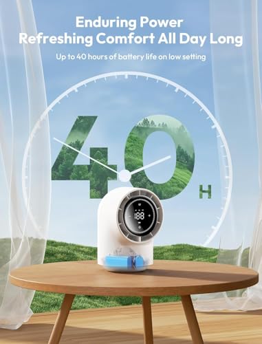 Image of Aecooly Touch Control Desk fan, 100 Speeds Quiet Digital Display 8000mAh Battery Powered Small Table Fan with 3 Oscillation Angles Desktop Fan for Bedroom, Bedside, Office, Travel -White
