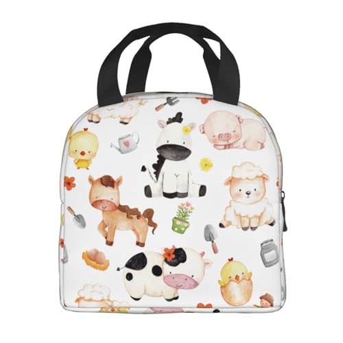 Image of Zminciu Farm Animal Lunch Bag Reusable Zipper Closure Leakproof Insulated Lunch Box Cooler Tote Bag Food Container Snack Bag