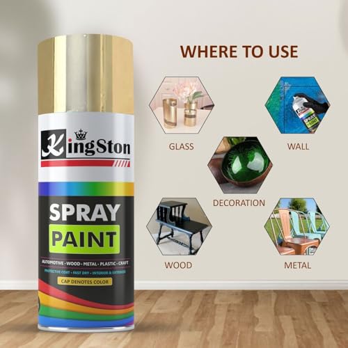 Image of Kingston Acrylic Spray Paint for Metal, Wood, Wall & Plastic, Multi-Surface DIY Paint, Quick Dry, Sparkle Gold Finish, 400ml Can, 1 Pc
