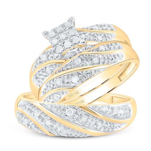 Jewels By Lux 14kt Yellow Gold His & Hers Round Diamond Cluster Matching Bridal Wedding Ring Band Set 1/4 Cttw Ring Size 10