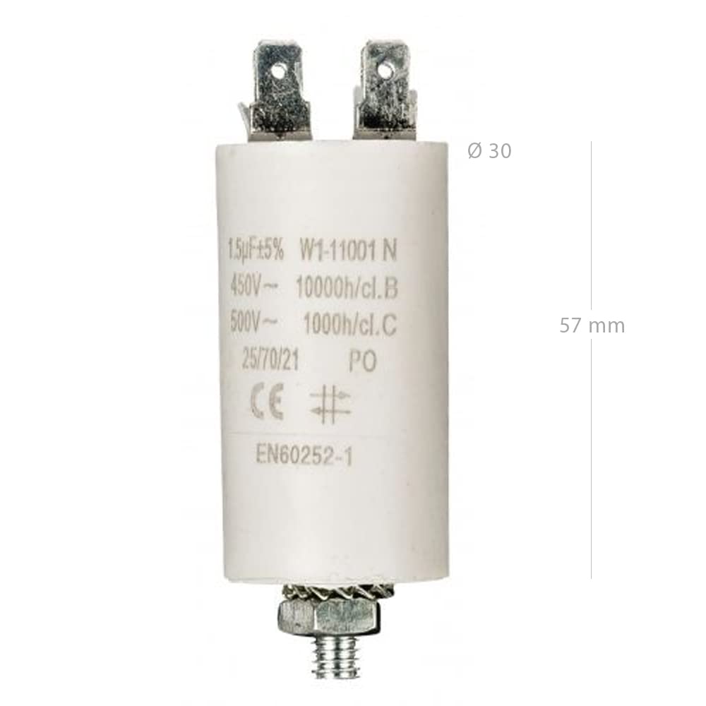 Condensatore Di Avviamento 10 µF 450V – 35x65 Mm Con Cavo E Dado M8